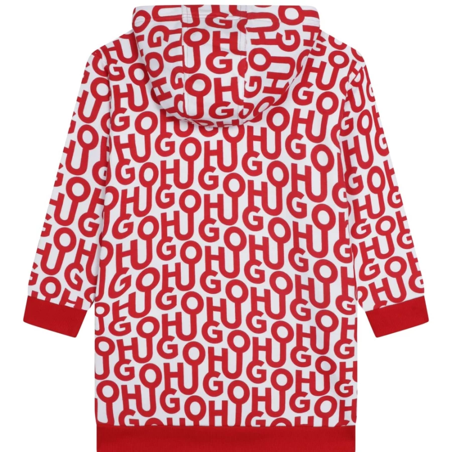 HUGO Girls' Red & White Fleece Dress - Cozy Winter Outfit for Kids