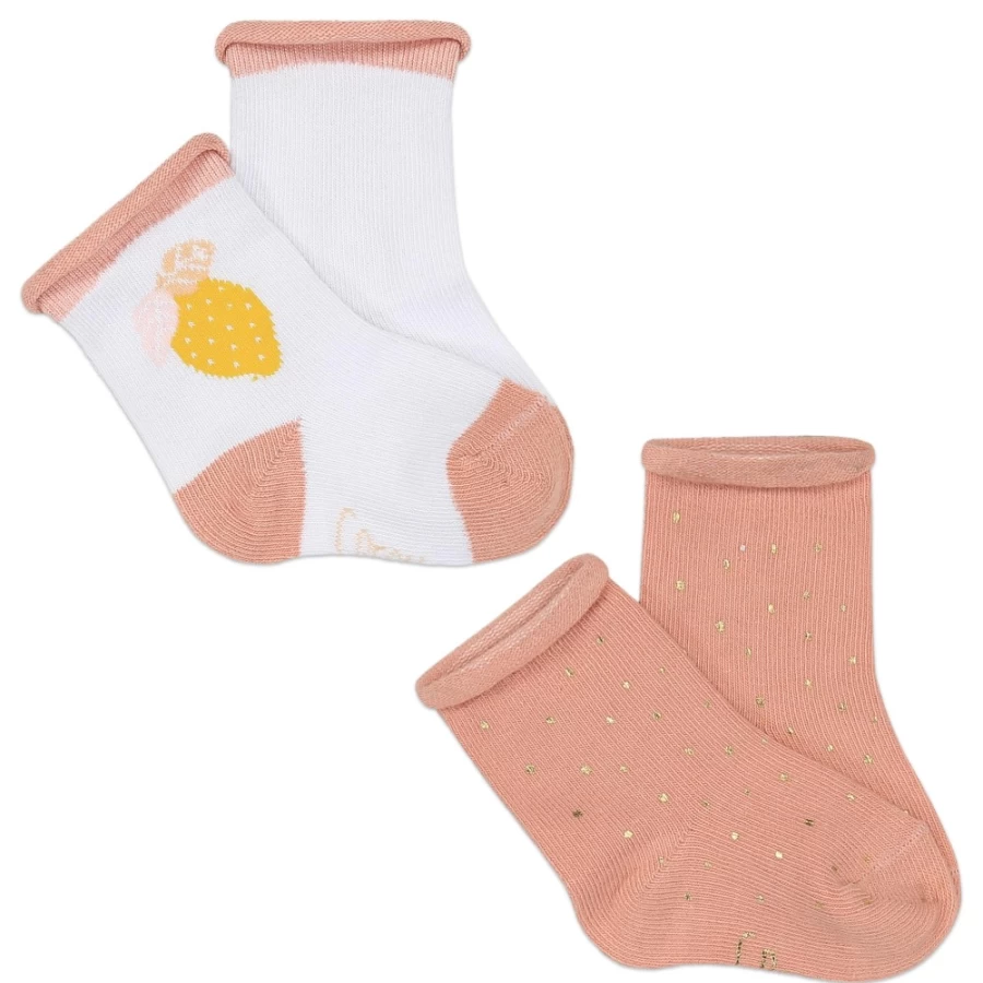CARREMENT BEAU Girls' Socks Set - 2 Pairs, White & Pink Comfy Socks for Kids