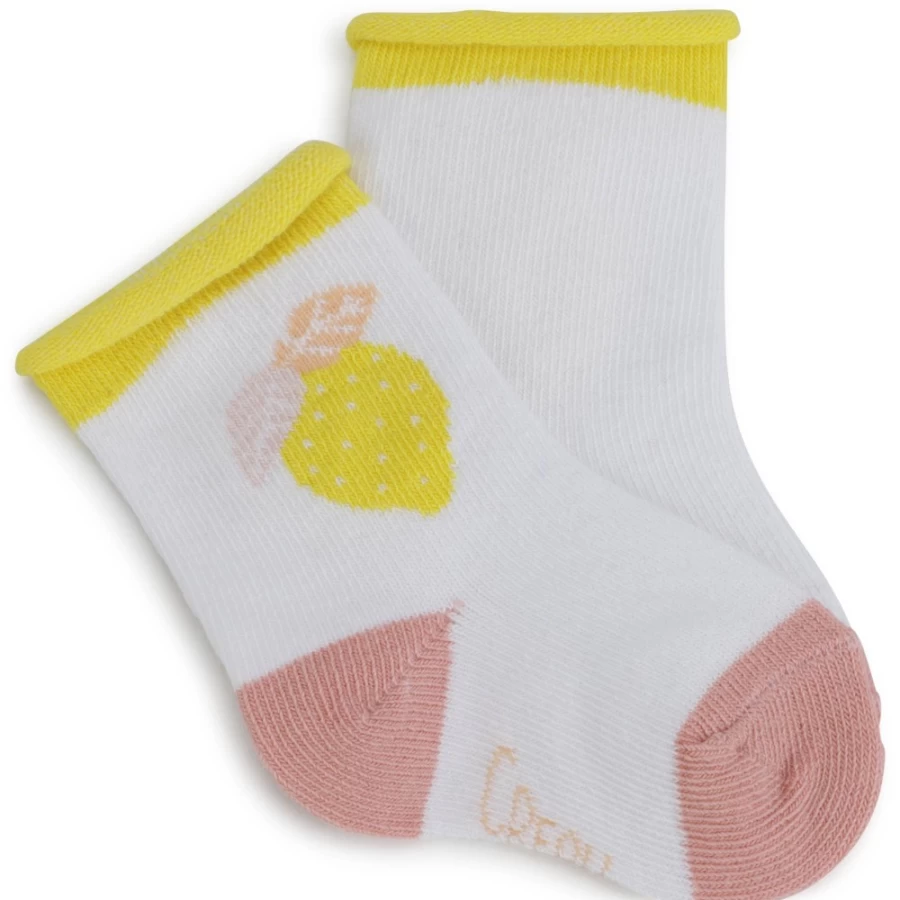 CARREMENT BEAU Girls' Socks Set - 2 Pairs, White & Pink Comfy Socks for Kids