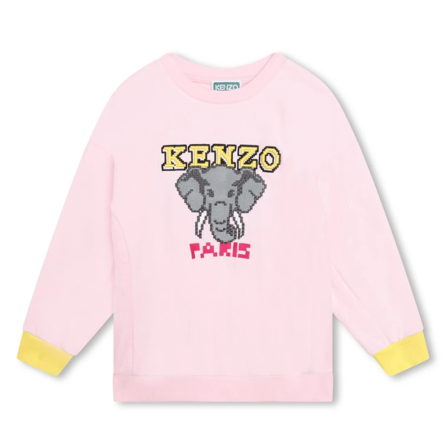 KENZO KIDS Girls Pale Pink Novelty Design Sweatshirt - Trendy & Comfortable Pullover for Kids
