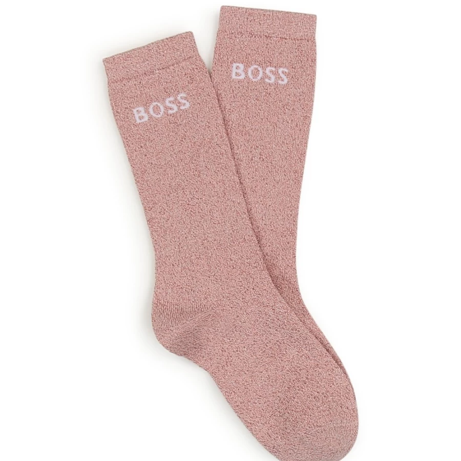 BOSS Pink Sparkly Knitted Socks for Girls - Glittery Comfort & Style