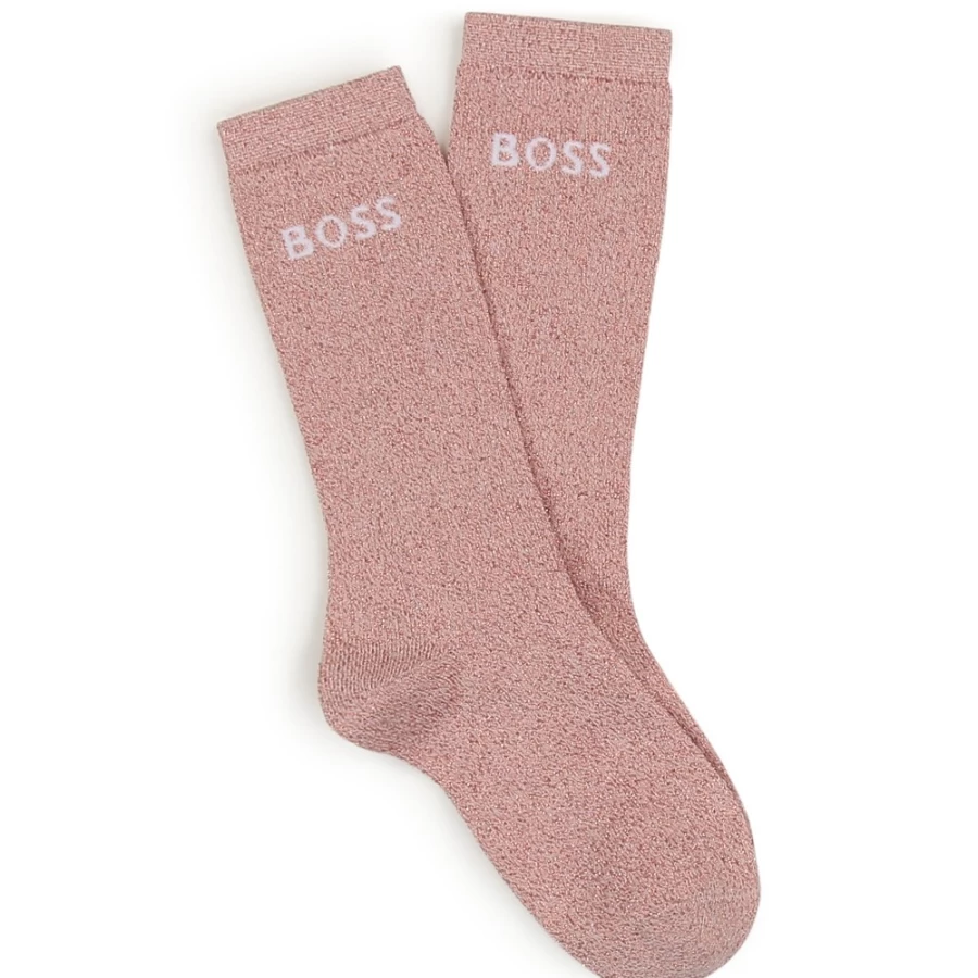 BOSS Pink Sparkly Knitted Socks for Girls - Glittery Comfort & Style