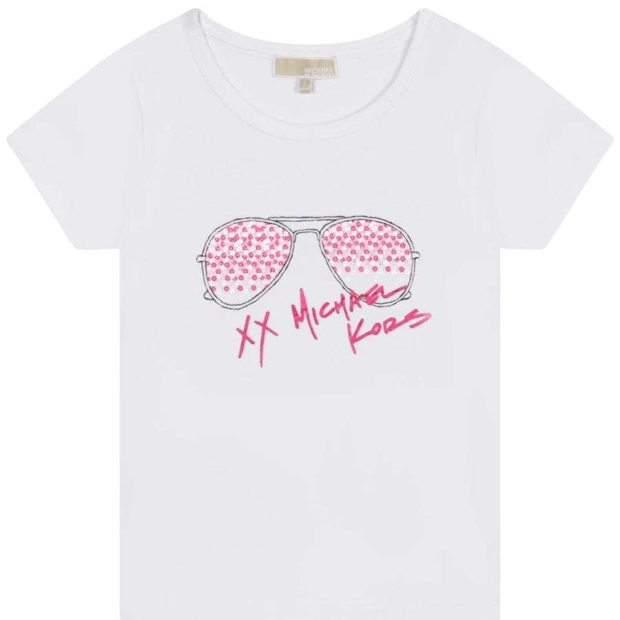 MICHAEL KORS Girls White Short-Sleeved Cotton T-Shirt for Casual Wear