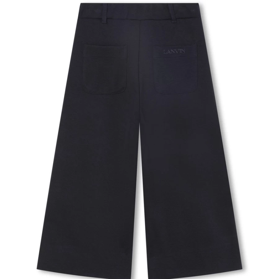 LANVIN Navy Flared Trousers for Girls - Elegant High-Waisted Wide-Leg Pants