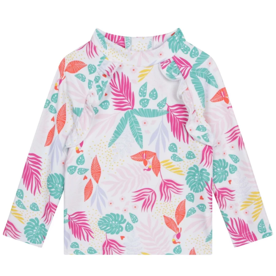 CARREMENT BEAU Girls White Anti-UV Bathing Shirt for Sun Protection