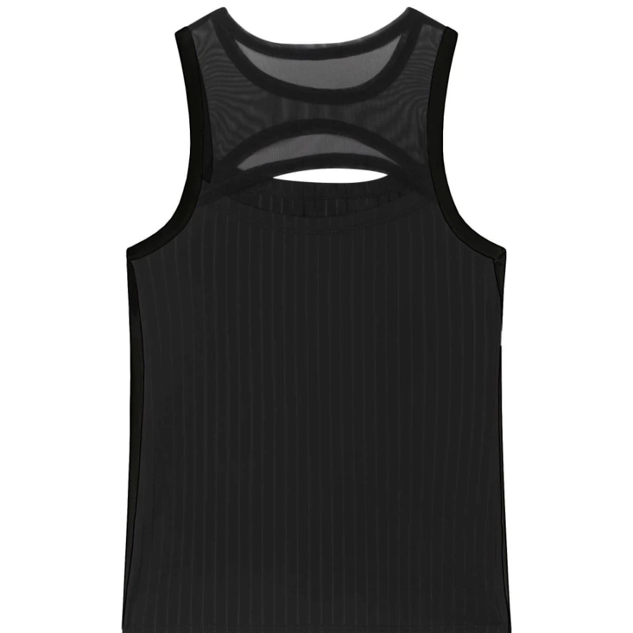 DKNY Girls' Black Striped Vest Top - Fashionable Sleeveless Tank for Teens