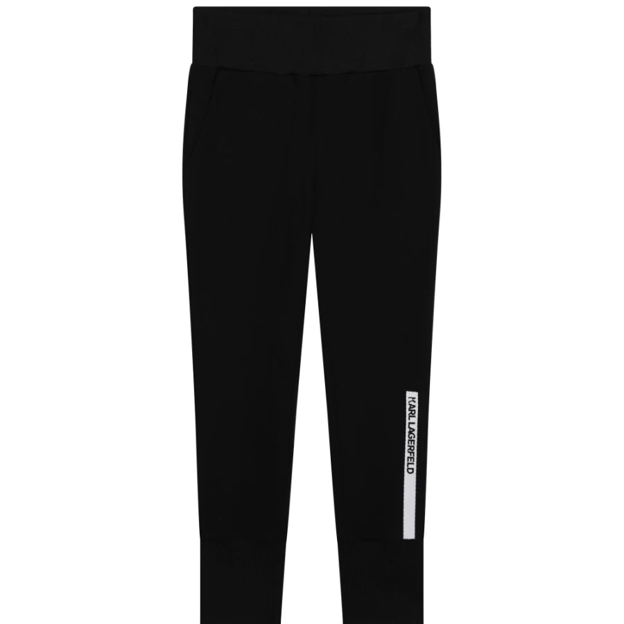 KARL LAGERFELD KIDS Girls Black Stretch Jogging Pants for Comfort & Style