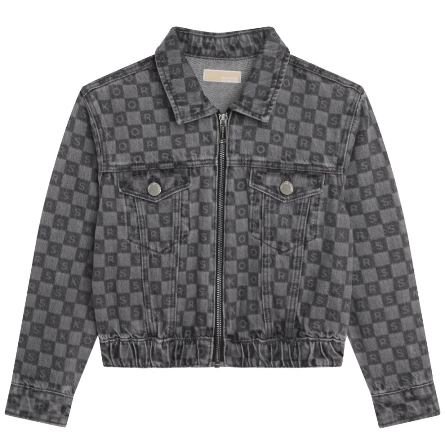 MICHAEL KORS Girl's Denim Grey Chequered Jacket for Stylish Outfits
