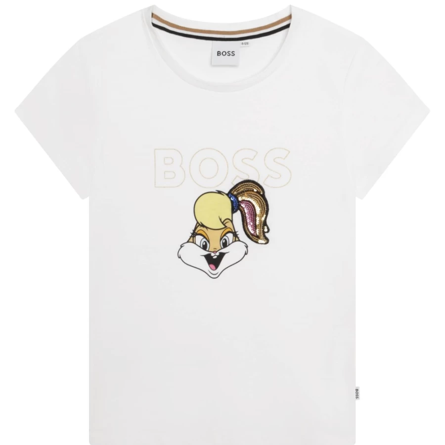 BOSS Girls' White Short-Sleeve Cotton T-Shirt - Classic Fit Casual Top
