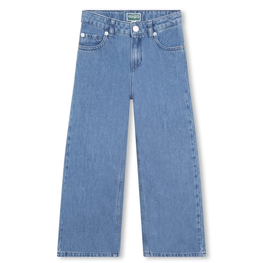 KENZO KIDS Girls' Pale Blue Cotton Embroidered Jeans