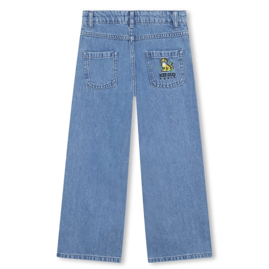 KENZO KIDS Girls' Pale Blue Cotton Embroidered Jeans