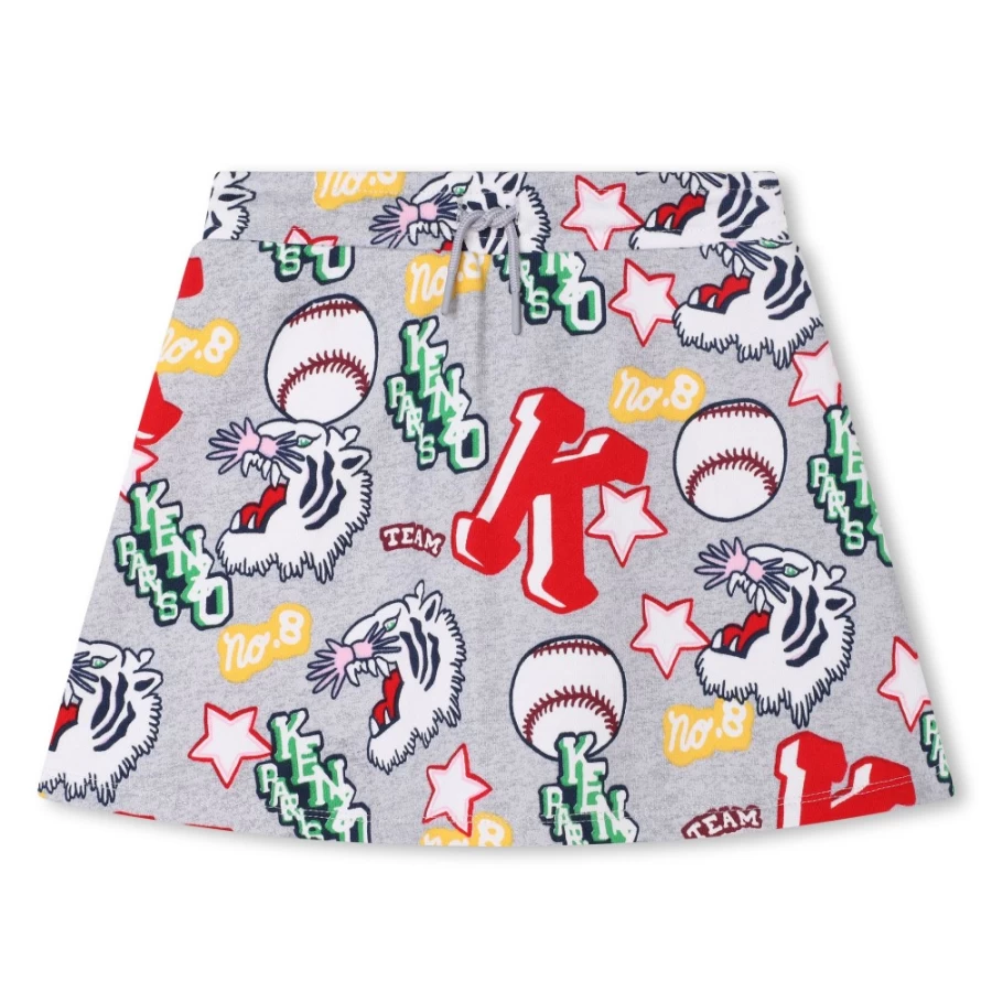 KENZO KIDS Girl's Light Chine Grey Patterned Fleece Skirt