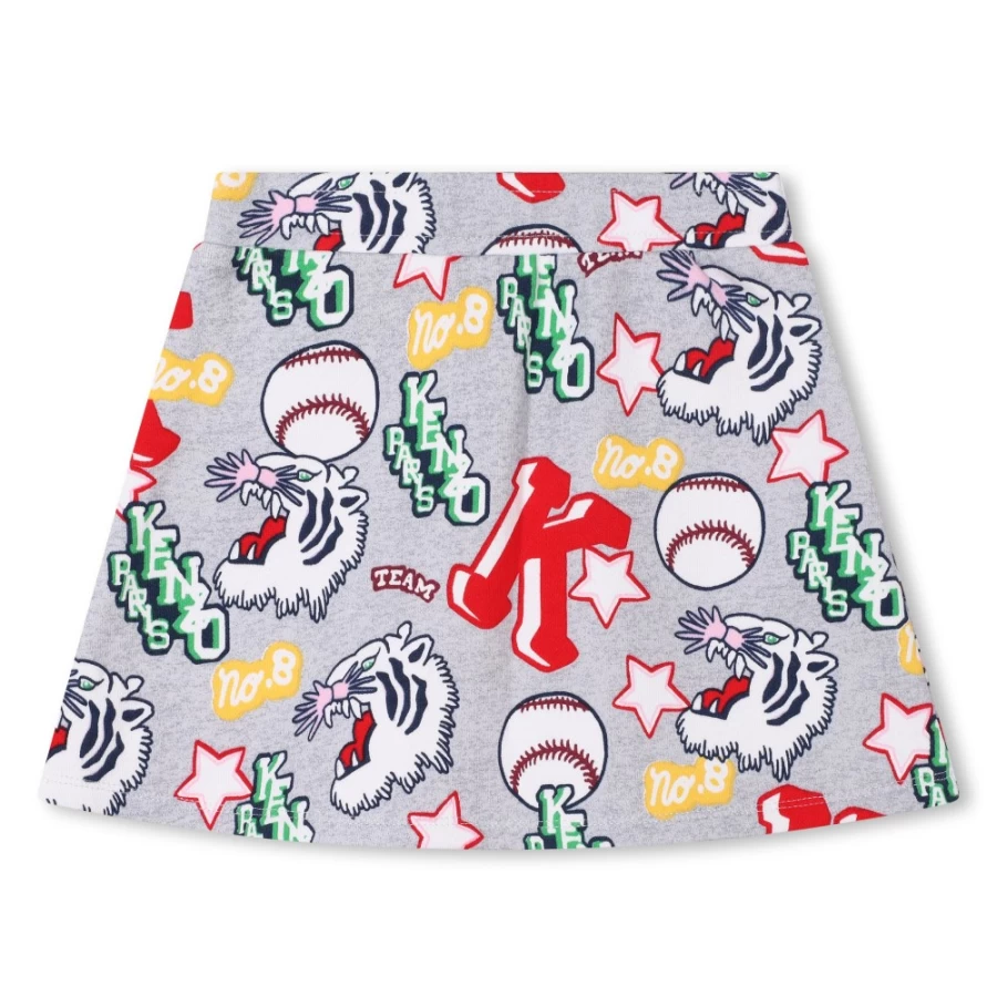 KENZO KIDS Girl's Light Chine Grey Patterned Fleece Skirt