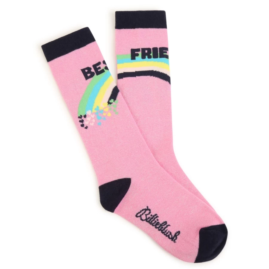 BILLIEBLUSH Pink Tall Rainbow Socks for Girls - Colorful Knee-High Socks