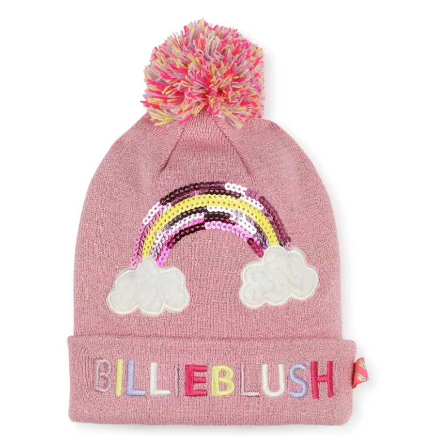 BILLIEBLUSH Pink Rainbow and Clouds Beanie for Girls - Soft and Stylish Winter Hat