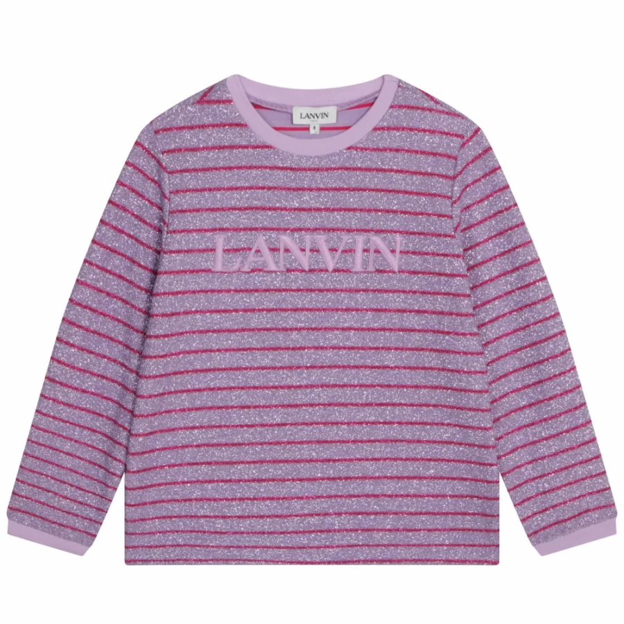 LANVIN Lilac Metallic Sweatshirt for Girls - Stylish & Shiny Comfort