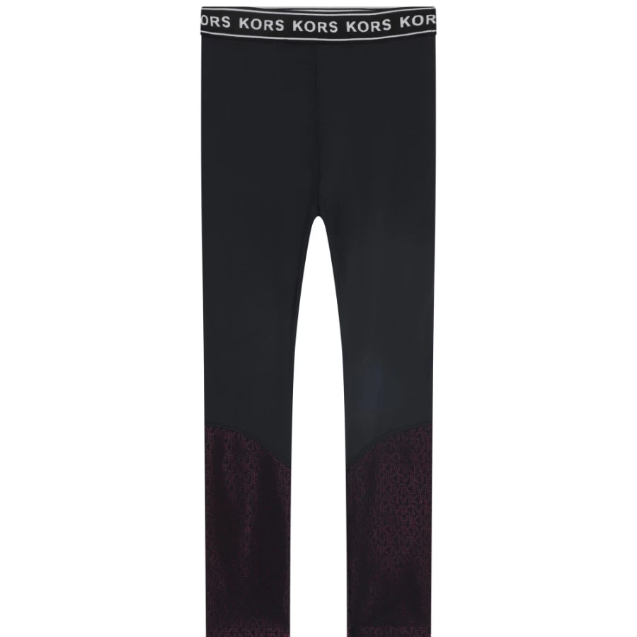 MICHAEL KORS Black Perforated Panel Leggings for Girls - Stylish & Breathable Design
