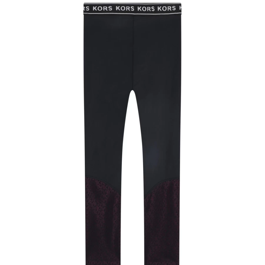 MICHAEL KORS Black Perforated Panel Leggings for Girls - Stylish & Breathable Design