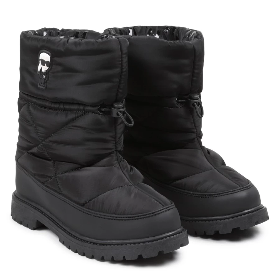 KARL LAGERFELD KIDS Girls Black Quilted Boots for Winter Fashion